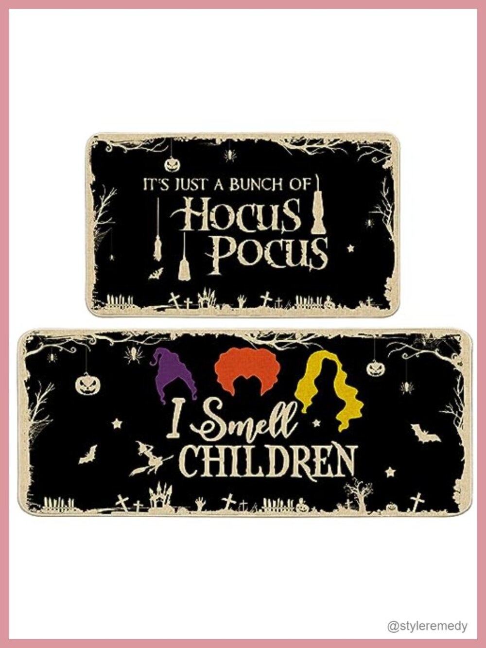 Halloween Kitchen Mat Set of 2 Burlap Rubber Non-Slip 17x27 17x47